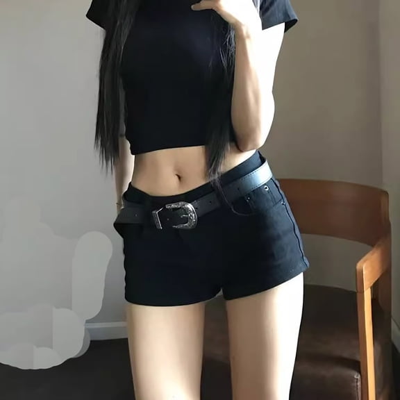 Women's Shorts With Pockets Denim Black Solid Color Spring Summer Straight Stretch Dance Hip Wrap Versatile Leg Show Long Shorts