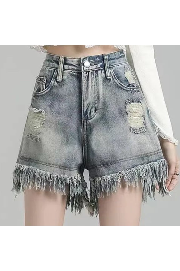 Women's Shorts With Pockets Denim Camo Solid Color Loose Casual High Waisted Retro Denim Shorts