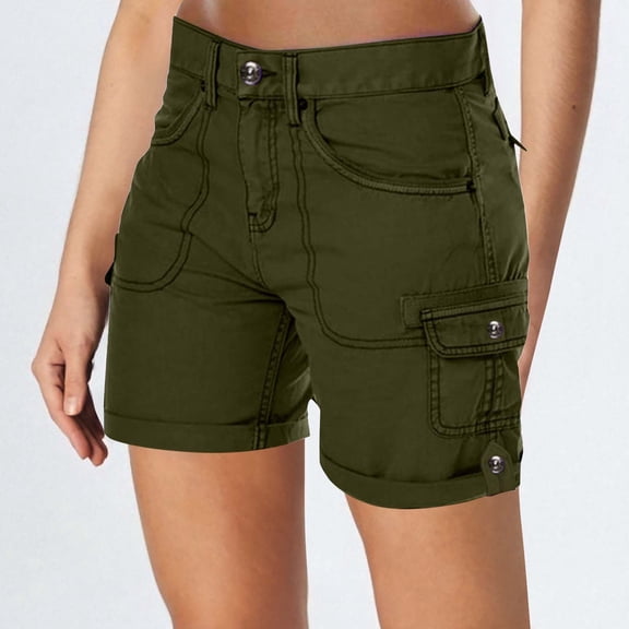Women's Shorts Women'S Fashionable And Casual Retro Outdoor High Waist Solid Color Pocket Pants,Green Women's Shorts S