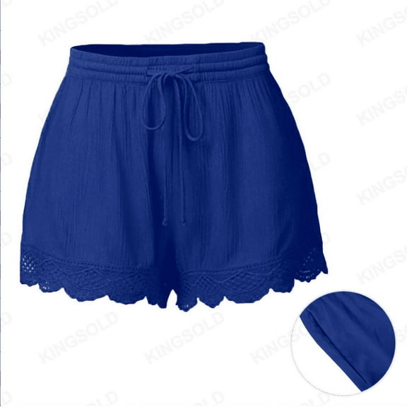 Women's Shorts Women'S Pocket Solid Color Lace Drawstring Casual Pants Shorts,Blue Women's Shorts XL