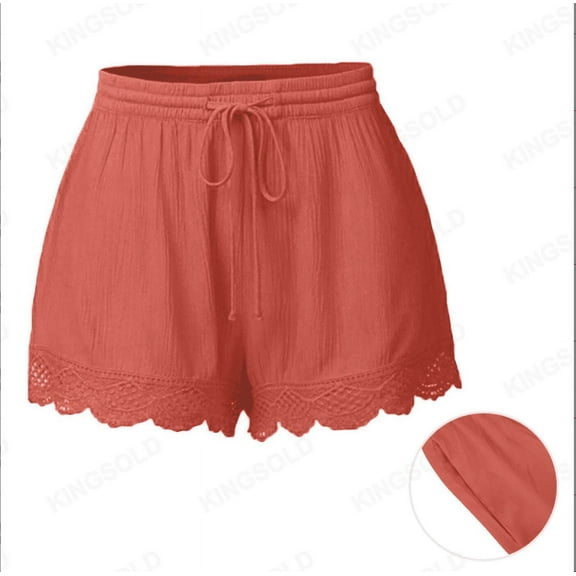 Women's Shorts Women'S Pocket Solid Color Lace Drawstring Casual Pants Shorts,Red Women's Shorts M