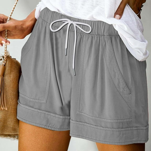 Women's Shorts Women'S Summer Large Size Solid Color Casual Shorts With Elastic Band Pockets,Gray Women's Shorts L
