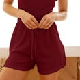 thumbnail image 1 of Women's Shorts Women'S Summer Ribbed Knit Elastic Drawstring Waist Casual Beach Shorts Pockets,Red Women's Shorts XXL, 1 of 9