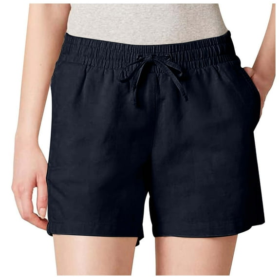 Women's Shorts,Womens 5 Inch Inseam Drawstring Linen Blend Short,Hiking Shorts Women(Color:Blue,Size:XL)