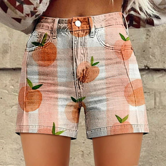 Women's Shorts Womens Casual High Waist Denim Shorts Relaxed Fit Artretro Printed Floral Shorts With Pockets,Pink Women's Shorts M
