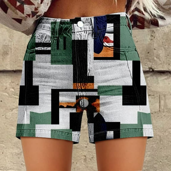 Women's Shorts Womens Casual High Waist Denim Shorts Relaxed Fit Artretro Printed Floral Shorts With Pockets,White Women's Shorts XXL