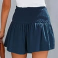 thumbnail image 1 of Women's Shorts Womens Shorts Cotton High Elastic Waisted Pleated Ruffle Cute Shorts Beach Flowy Casual Shorts,Blue Women's Shorts S, 1 of 8