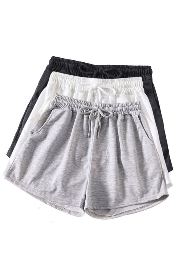 Women's Shorts with Pockets 3 Packs Drawstring Elastic Waist Wide Leg Short Pants Lounge Casual Shorts (2XL, Gray)