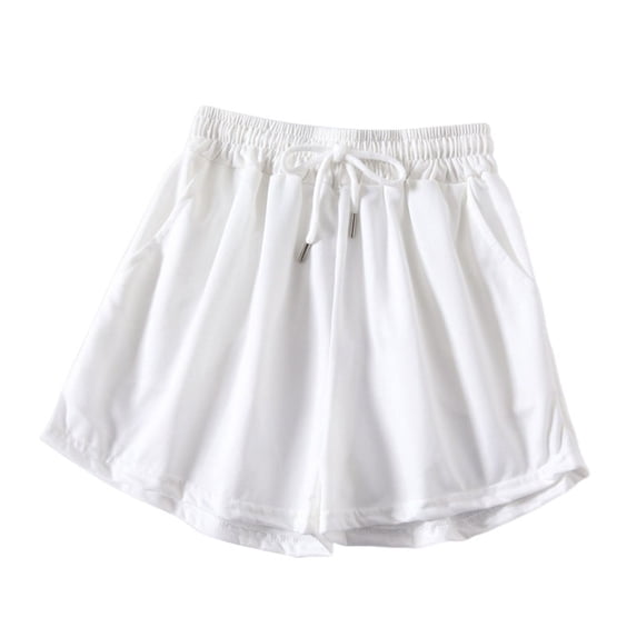 Women's Shorts with Pockets Summer Drawstring Elastic Waist Wide Leg Shorts Lounge Casual Soft Shorts (2XL, White)