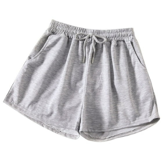 Women's Shorts with Pockets Summer Drawstring Elastic Waist Wide Leg Shorts Lounge Casual Soft Shorts (S, Gray)