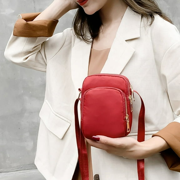 Women’s Shoulder Bag,3-Layer Zipper Wallet Purse with Adjustable Strap,Portable Mini Handbag for Travel Shopping Work and Outdoor Activities,Stylish Functional Storage for Phone Cards Money-Red
