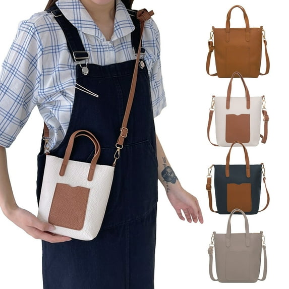 Women's Shoulder Bag | Casual Handbag Messenger Purse | Adjustable Strap Crossbody Tote | PU Leather | Versatile Stylish Design | Fits Phone & Wallet | 17x17x5cm | Brown White Black Khaki | 1 Pack
