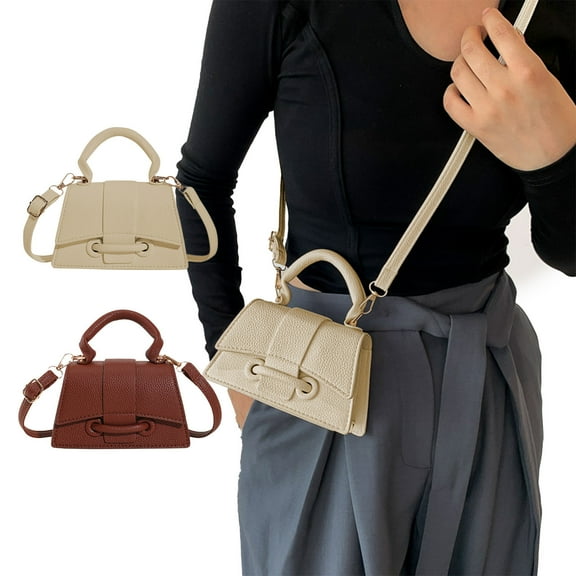 Women's Shoulder Bag | Versatile PU Leather Handbag Crossbody Messenger | Casual Tote Purse with Adjustable Strap | Fits Phone Wallet Sunglasses Keys | White Brown | 16.5x10x7cm
