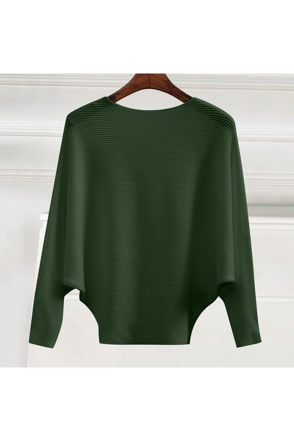 Women's Off Shoulder Batwing Sleeve Sweater, Plus Size Knit Pullover Top, Elastic One Shoulder Neck Long Sleeve Blouse, Comfortable Loose Fit Tunic for Women Blackish Green S