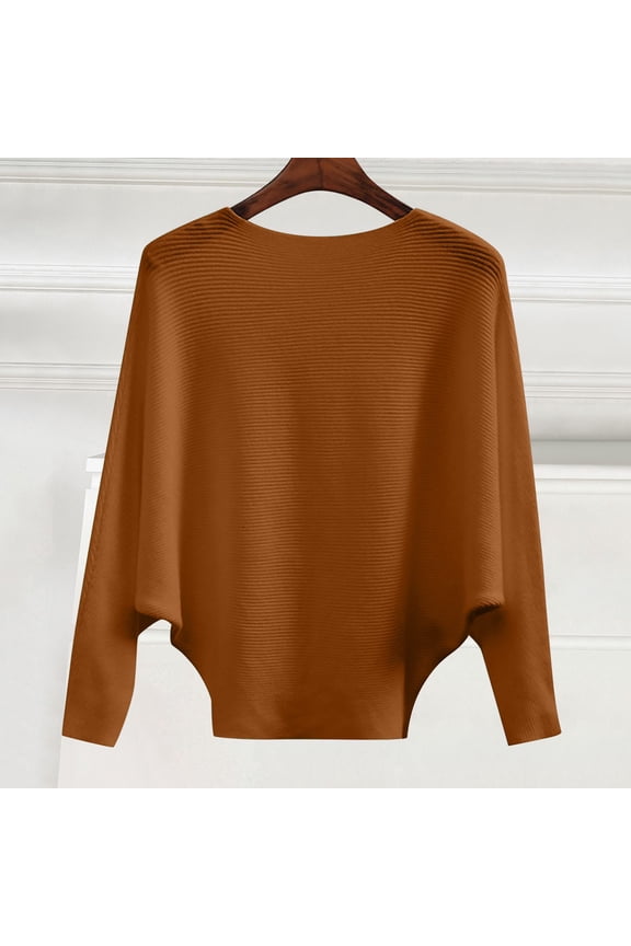 Women's Off Shoulder Batwing Sleeve Sweater, Plus Size Knit Pullover Top, Elastic One Shoulder Neck Long Sleeve Blouse, Comfortable Loose Fit Tunic for Women Coffee XXXL