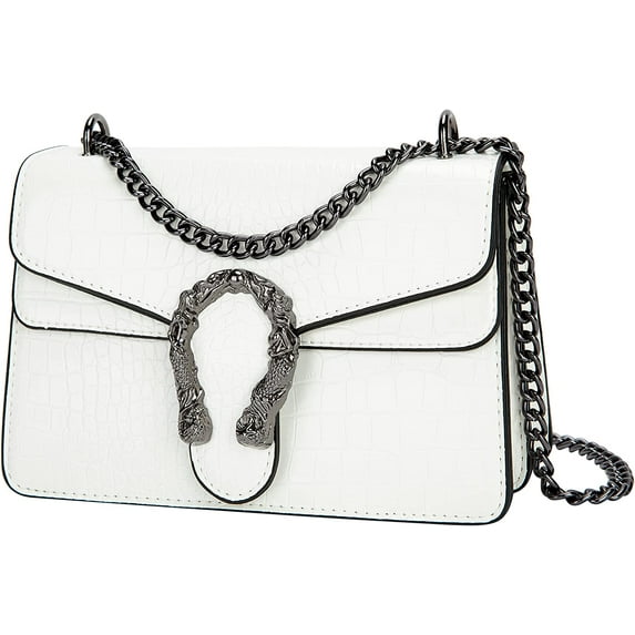 Women's Shoulder Chain Bag Crossbody Purse - Crocodile Grain PU Leather Messenger Bag Evening Square Satchel Handbag