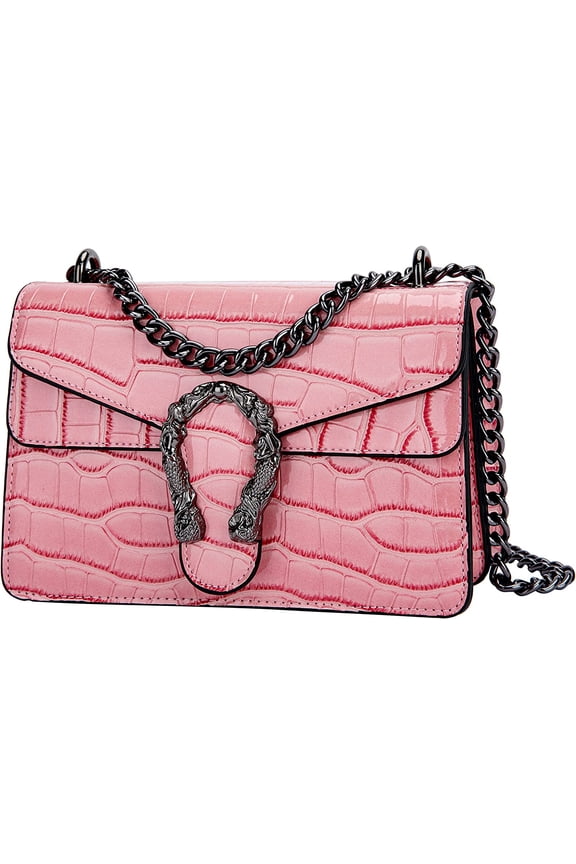 Women's Shoulder Chain Bag Crossbody Purse - Crocodile Grain PU Leather Messenger Bag Evening Square Satchel Handbag