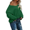 thumbnail image 1 of Women's Off The Shoulder Hollow Knit Pullover Sweater, Loose Lightweight Soft Breathable V Neck Long Sleeve Solid Color Top for All Seasons Casual Wear, Layering Comfort and Versatile Styling, 1 of 9