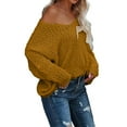 thumbnail image 1 of Women's Off The Shoulder Hollow Knit Pullover Sweater, Loose Lightweight Soft Breathable V Neck Long Sleeve Solid Color Top for All Seasons Casual Wear, Layering Comfort and Versatile Styling Orange, 1 of 9