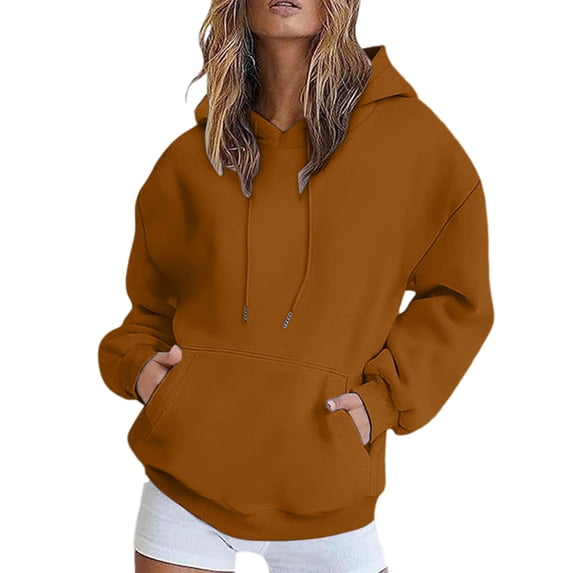 Women's Shoulder Hooded Sweatshirt Fleece Lined Winter Warm Pullover Solid Candy Colors Soft Polyester Fabric
