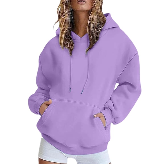 Women's Shoulder Hooded Sweatshirt Fleece Lined Winter Warm Pullover Solid Candy Colors Soft Polyester Fabric