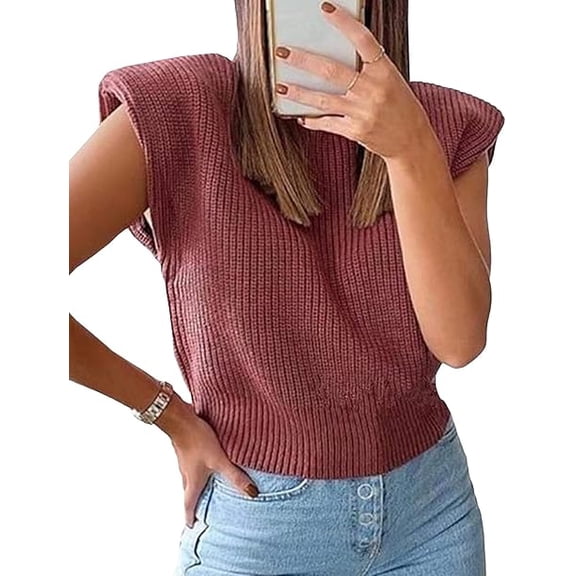 Women's Shoulder Pad Sweater Sleeveless Turtleneck Wide Shoulder Knitted Sweater Vest Chic Crop Neutral Top