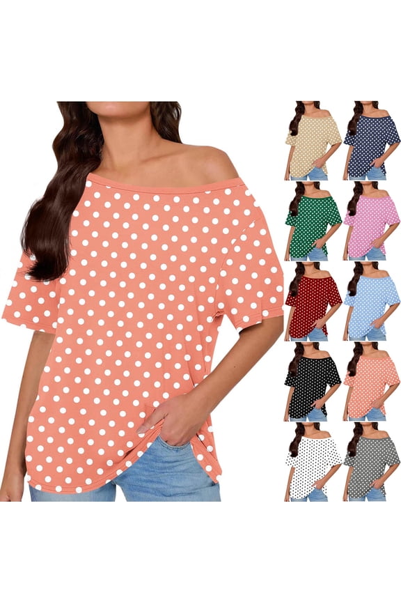 Women's Off Shoulder Printed Short Sleeve Loose Fit Top Blouse Tee, Slanted Neck Slouchy Home Wear Casual Comfortable Summer Vacation | CSEONE,Army Green XL