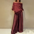thumbnail image 1 of Women's Off Shoulder Satin Two Piece Set, Elegant Crop Top and Wide Leg Pants, Tie Waist Casual Set, Evening Outfit, Beach Party Jumpsuit Alternative Brick Red XXXL, 1 of 6