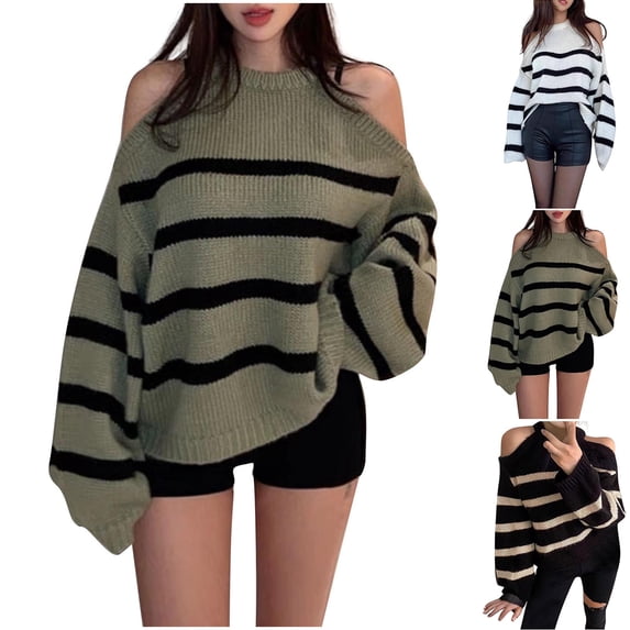 Women's Off Shoulder Sweater Top Long Sleeve Pullover Round Neck Loose Fit Solid Color Casual Daily Wear Work Office Vacation Outfits Versatile Layering Piece Wardrobe