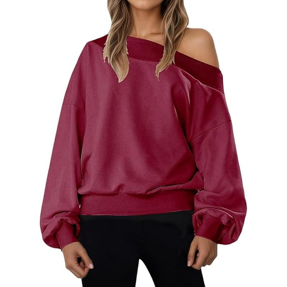Women's Off the Shoulder Sweatshirt Oversized Long Sleeve Pullover, Trendy Y2K Preppy Clothes Cute Baggy Tops Fall Fashion 2025 for Teen Girls & Women