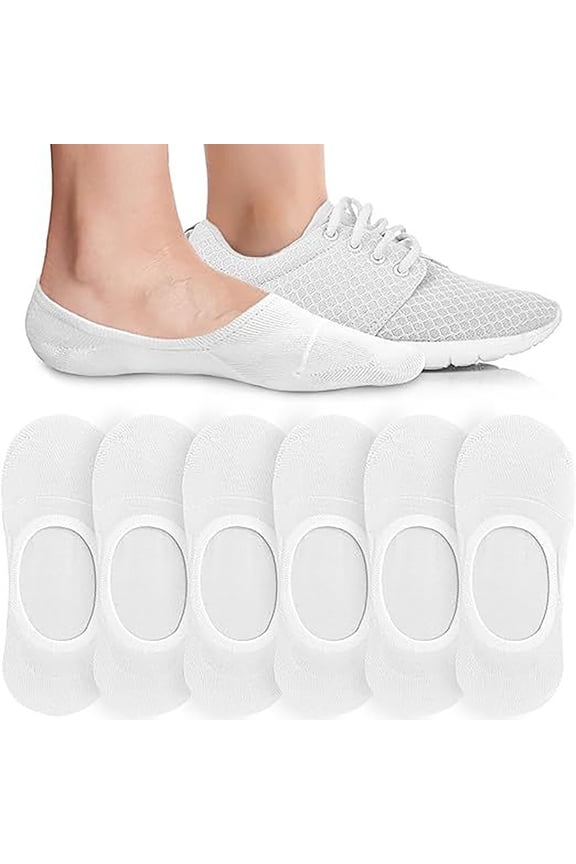 Women's No Show Socks 5-Pairs Pack, Breathable Mesh Liner Socks with Non-Slip Heel, Summer Thin Cotton Blend Boat Socks, Anti-Slip Invisible Socks for Daily Wear and Sports White