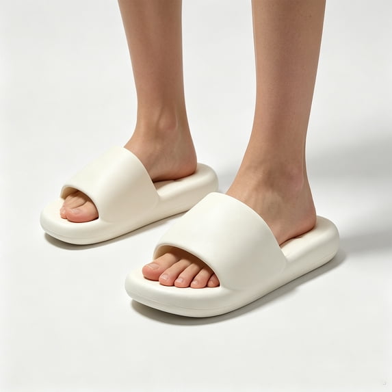 Women's Shower Slippers Quick Dry Bathroom Sandals Non-Slip EVA House Shoes with Drainage Holes Arch Support Lightweight Indoor Outdoor Pool Beach Gym (White, 36)