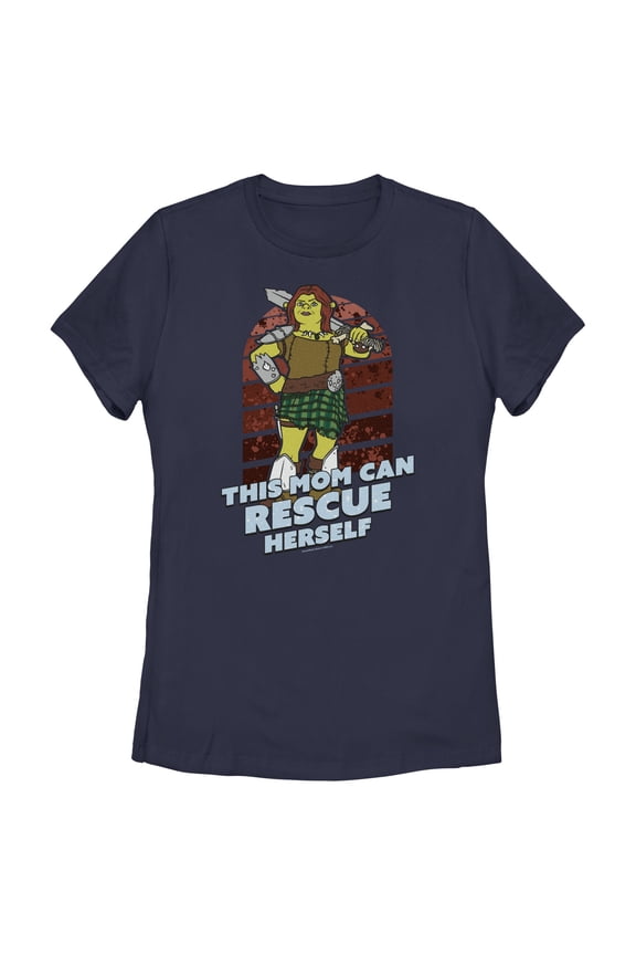Women's Shrek This Mom Can Rescue Herself  Graphic Tee Navy Blue Medium