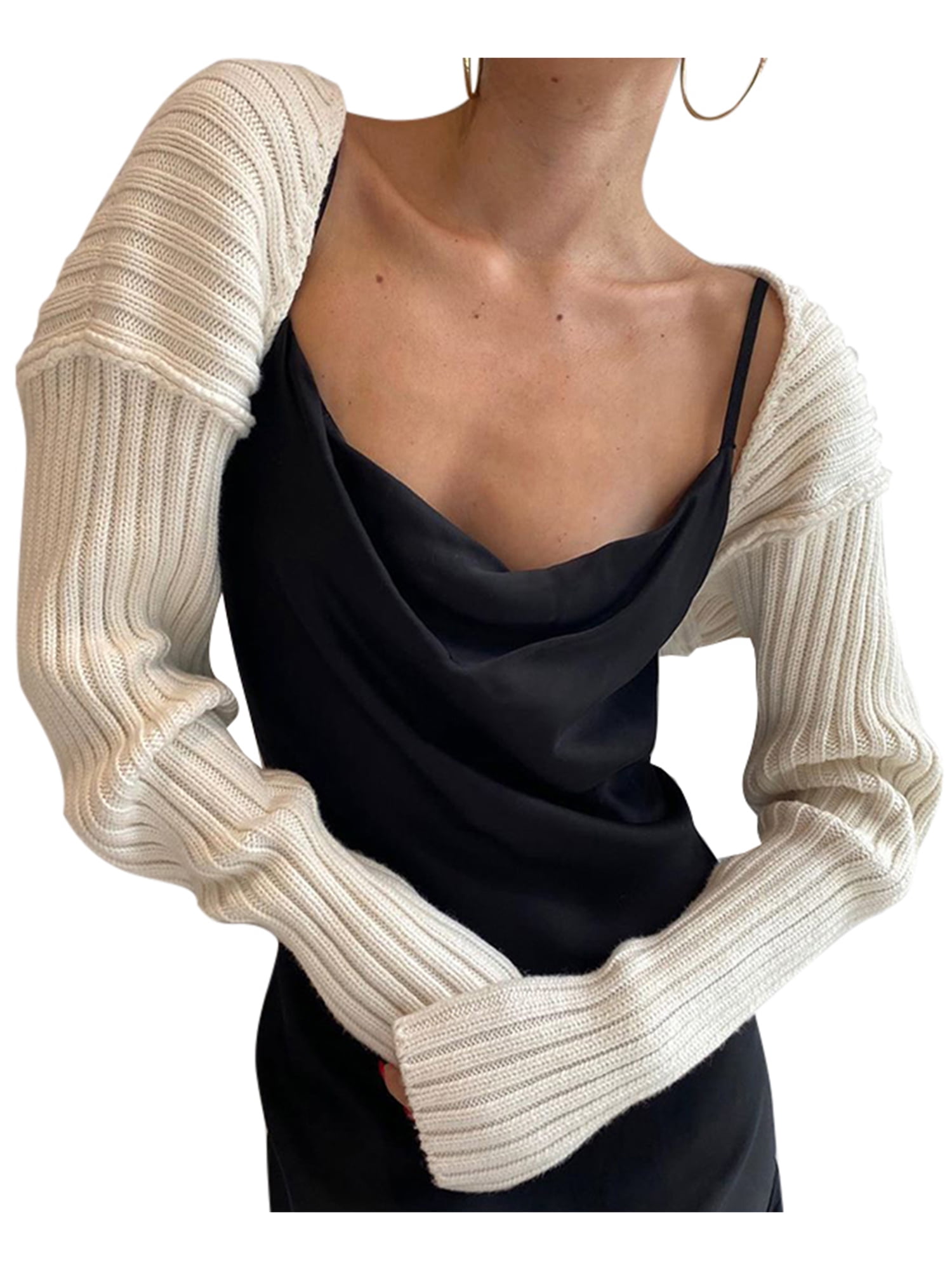 Women s Shrug Cardigan Sweater Long Sleeve Open Front Knit Cropped Cardigan Bolero Shrug Walmart