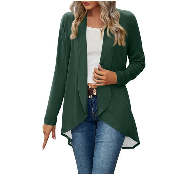 Women's Shrugs Cardigan Long Sleeve Lightweight Thin Casual Tops Solid Color Loose Cover Up Outwear with Pockets Army Green M