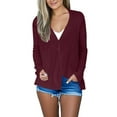 thumbnail image 1 of Women's Shrugs Cardigan Long Sleeve Lightweight Thin Casual Tops Solid Color Loose Cover Up Outwear with Pockets Wine L, 1 of 8