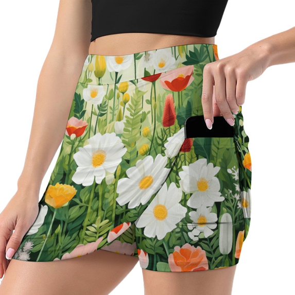 Women's Shuihui Flower Print High Waist A-Line Mini Skirts Colorful Pleated Short Skirt Trendy E-Girls Streetwear