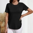 thumbnail image 1 of Women's Side Buckles Shirts Curved Hem Basic Tee Short Sleeves Crewneck Tops Casual Outfits, 1 of 5