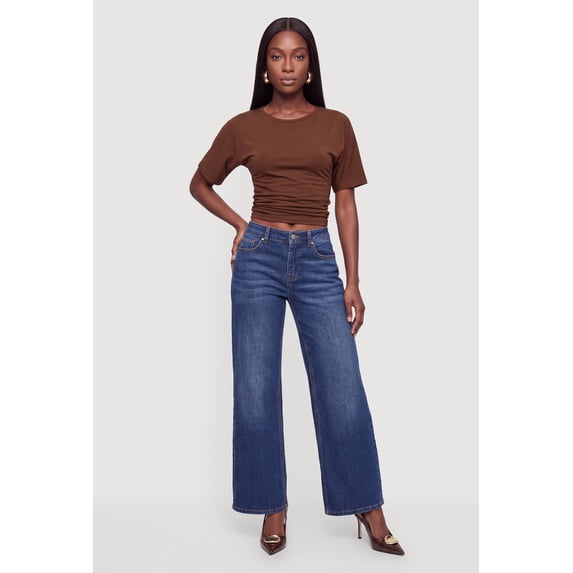 Women's Side Ruched Crew Neck Short Sleeve T-Shirt