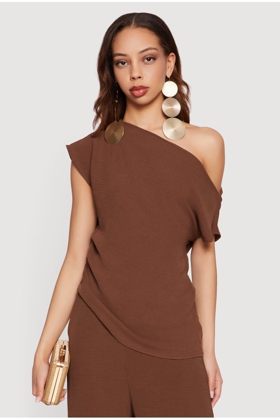 Women's Side Ruched One Shoulder Crepe Knit Blouse