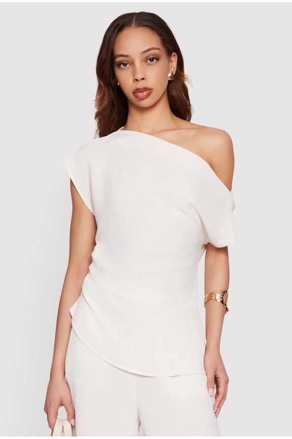 Women's Side Ruched One Shoulder Crepe Knit Blouse