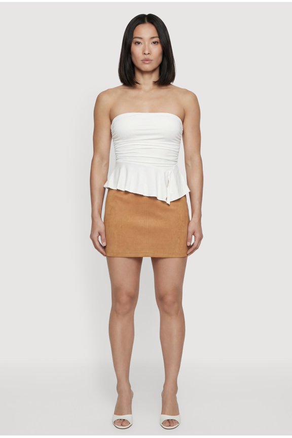 Women's Side Ruched Ruffle Trim Peplum Crop Top