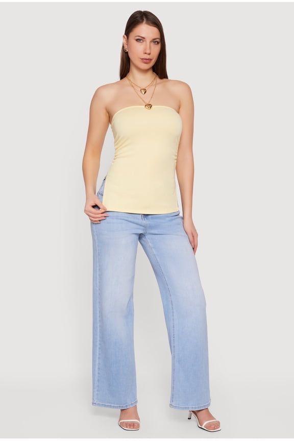 Women's Side Ruched Split Hem Tube Top
