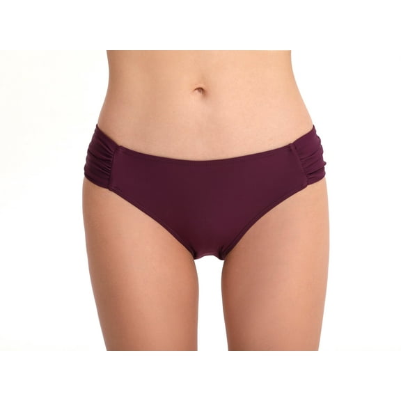 Women’s Side Shirred Bikini Bottom Solid Beach Classics Swim Bottom Mid Rise Bathing Suits