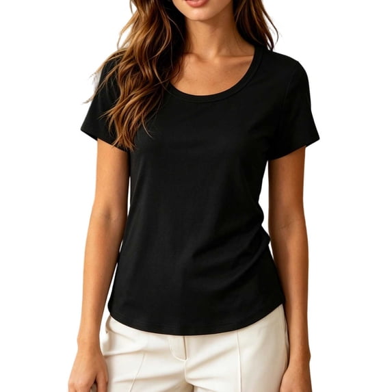 Women's Side Shirring Short Sleeve Shirts Summer Petite Plain Crew Neck Basic T-Shirt Slimming Casual Daily Wear Tops Black