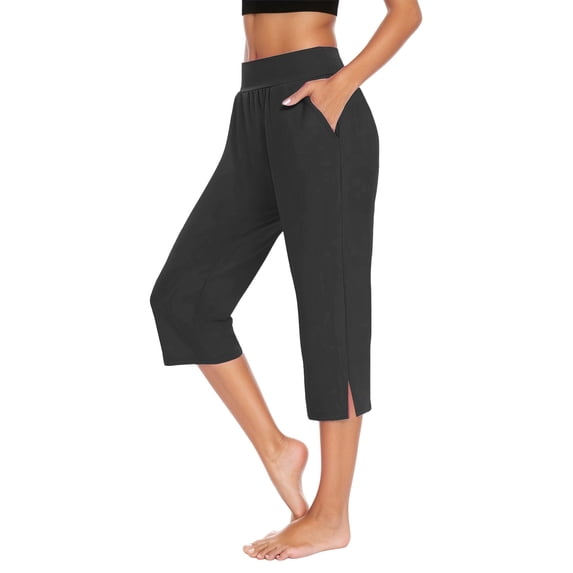 Women's Side Slit Casual Cropped Pants 28x25x1cm Summer Capris with 7 Inch Inseam Lightweight Polyester for Everyday Wear T Shirts Vests Warm Weather Comfort 190g