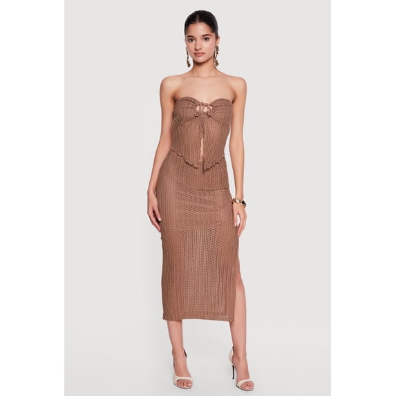 Women's Side Slit Crochet Overlay Midi Skirt