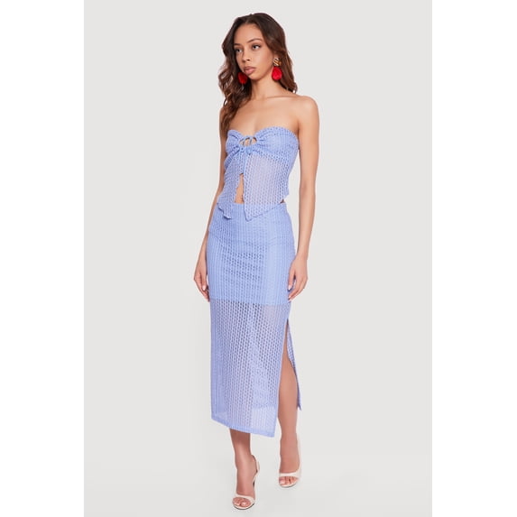 Women's Side Slit Crochet Overlay Midi Skirt