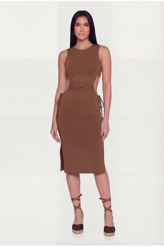 Women's Side Slit Drawstring Side Midi Dress