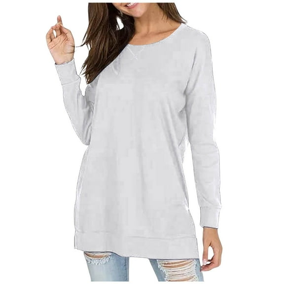 Women's Side Split Long Sleeve Shirts Cotton Fall Fashion 2024 Trendy Tops